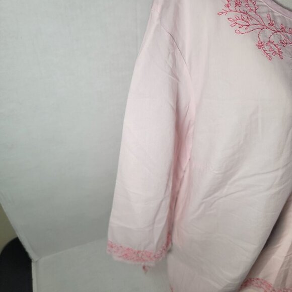 Bass Pink Lightweight Floral Embroidered Bead Cotton 3/4 Sleeve Tunic Size L - Picture 3 of 10